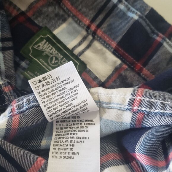 American Eagle Mens Blue Plaid‎ Button-Up Long Sleeve Shirt Size Large Cotton - Picture 6 of 6